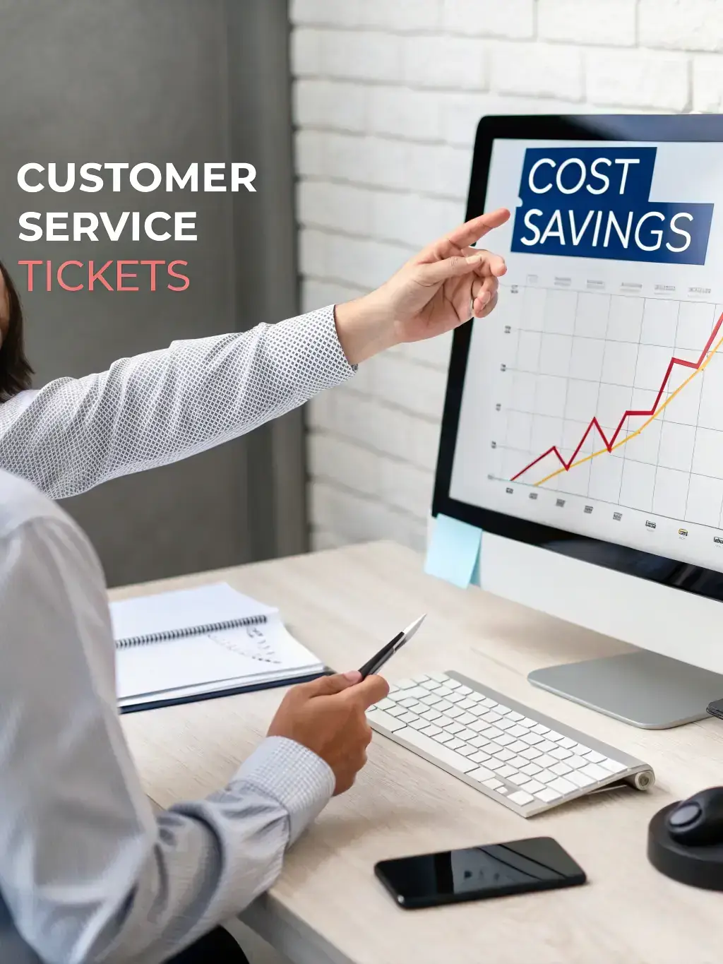 A visual representation of a graph showing cost reduction over time, with a line trending downwards, symbolizing the cost savings achieved with StaffLess AI.